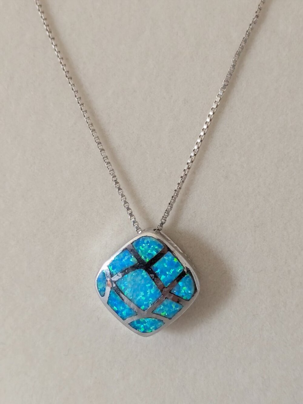 Sterling Silver Fire Opal Pendant Rectangle 925 Necklace Box Chain